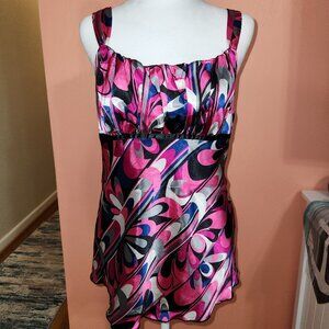BCX Women’s Sleeveless Pink Black Abstract Print Cami Top Flowy Tank